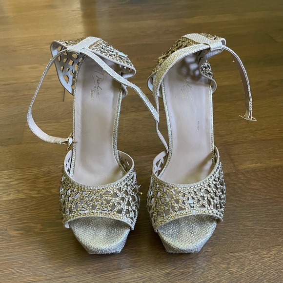 Thalia Sodi Gold Rhinestone Open Platform Heels - Picture 3 of 10